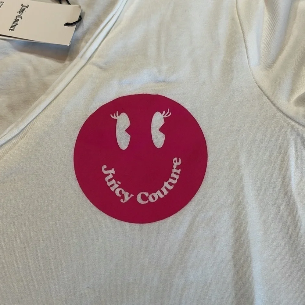 NWT Juicy Couture Pink Smiley Face Graphic V-neck Tee